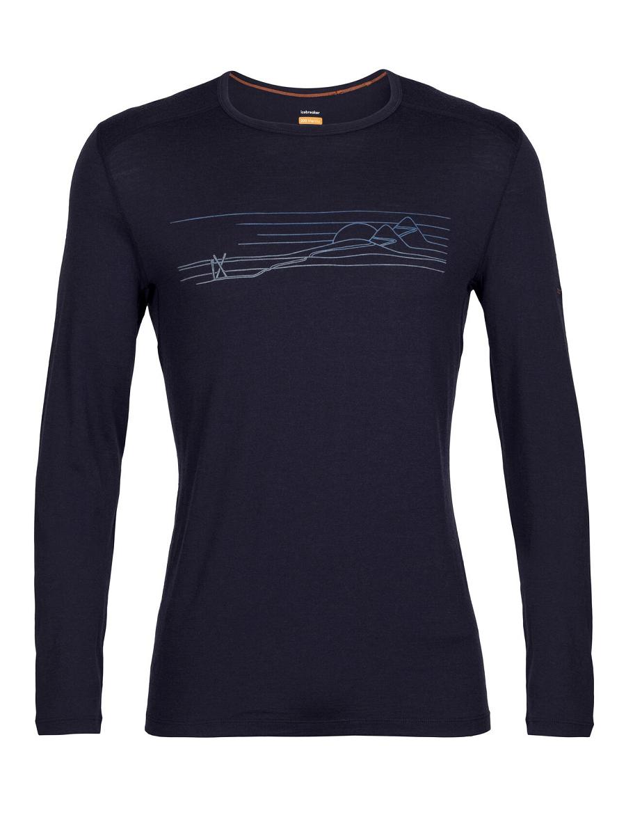 Midnight Navy Icebreaker Merino 200 Oasis Long Sleeve Crewe Ski Stripes Men's Base Layers | AU 1366WNBY